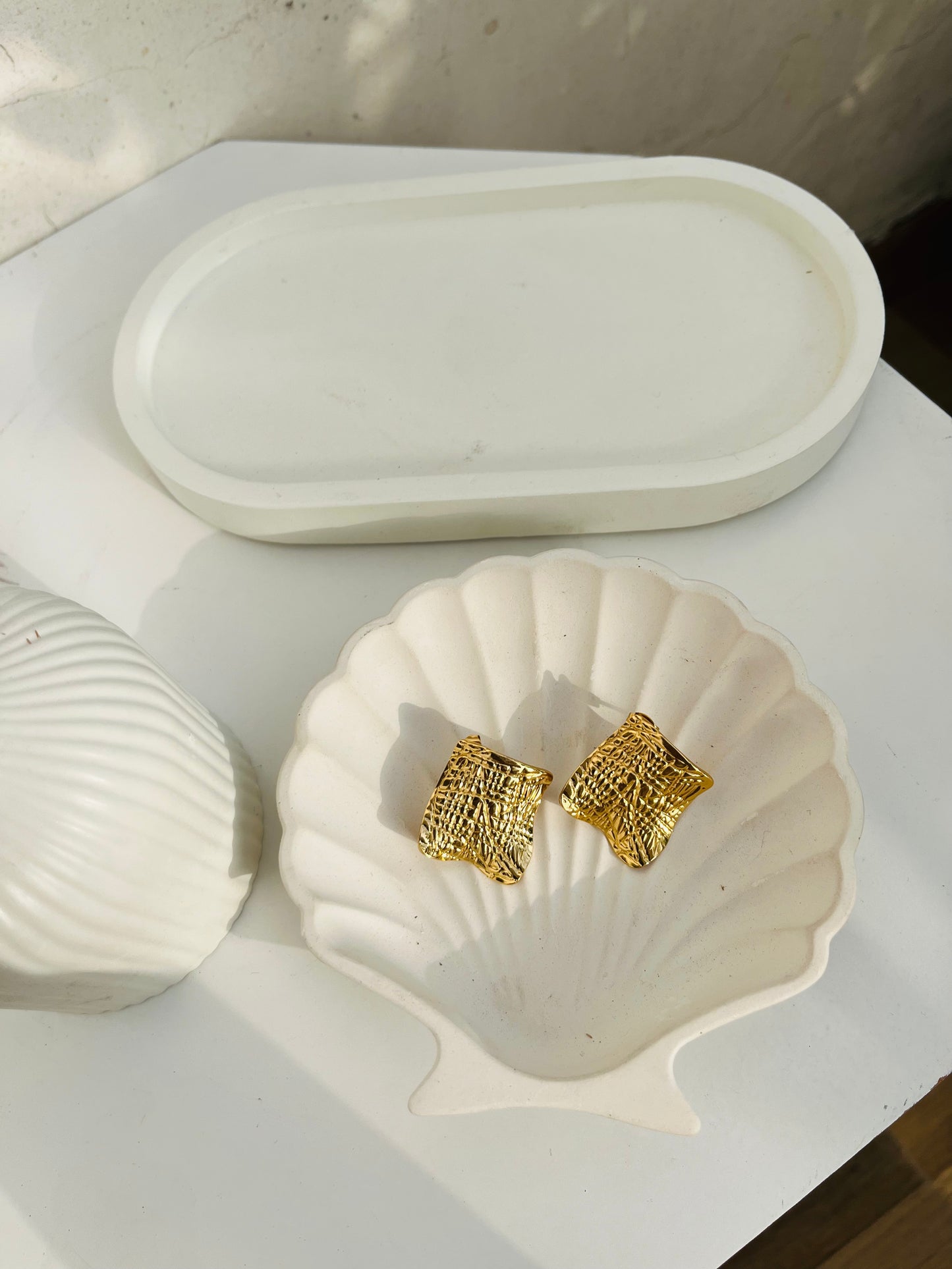 Anti Tarnish Textured Square Studs Earing