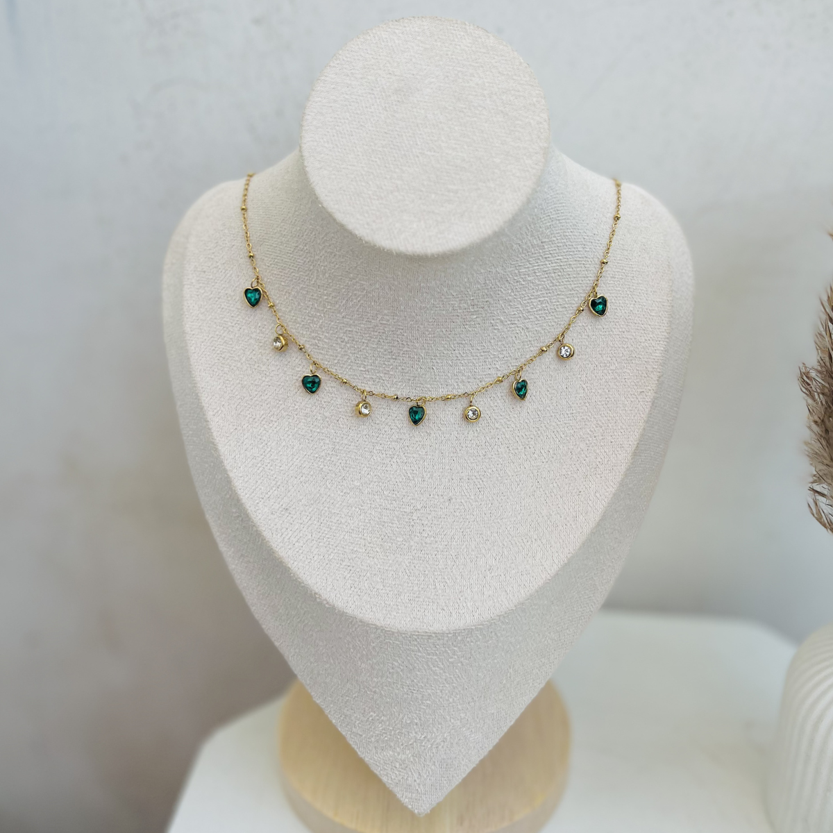 Anti Tarnish Green Heart Stone Necklace