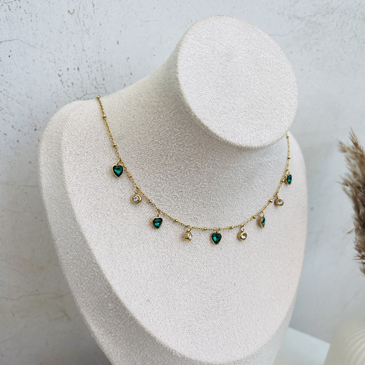 Anti Tarnish Green Heart Stone Necklace