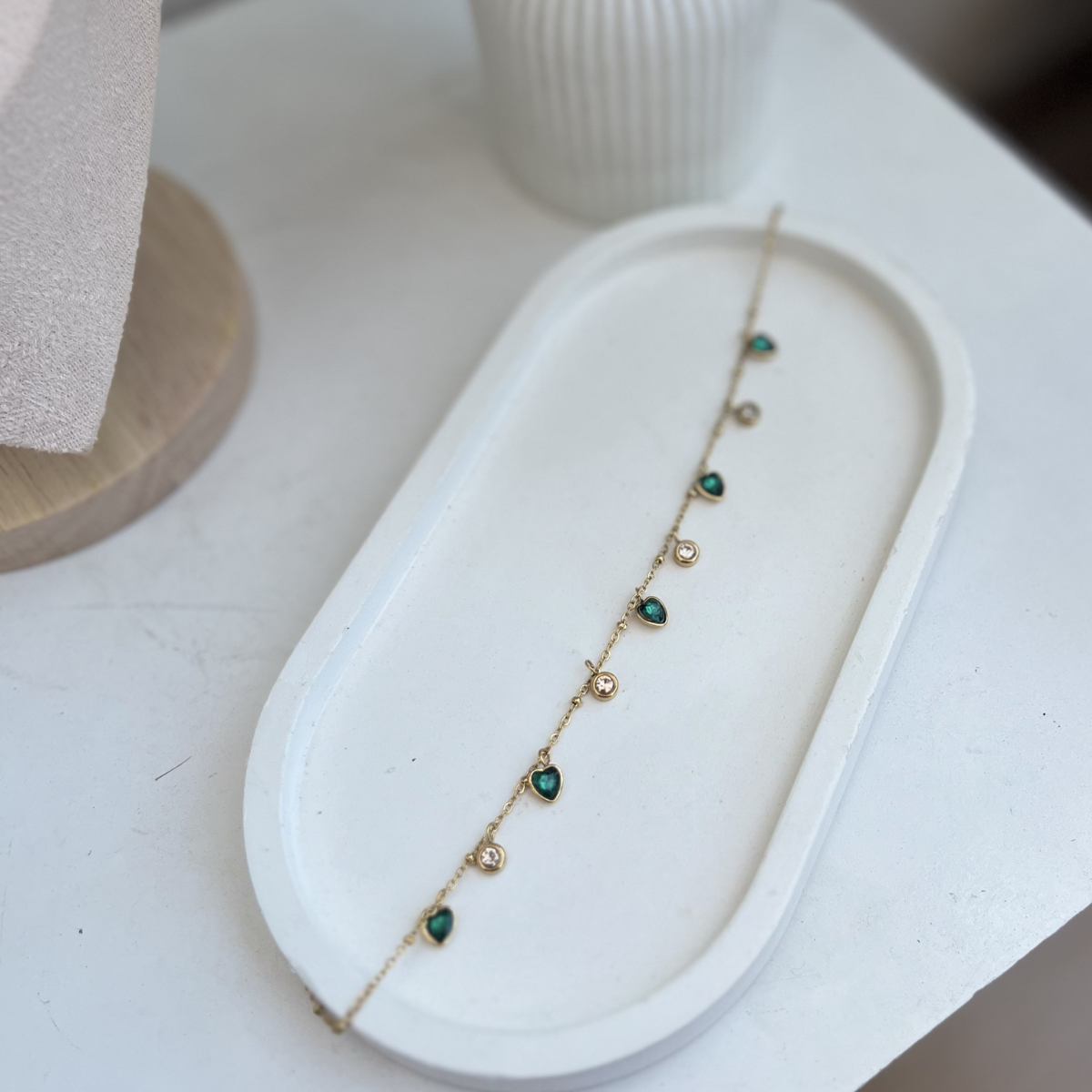 Anti Tarnish Green Heart Stone Necklace