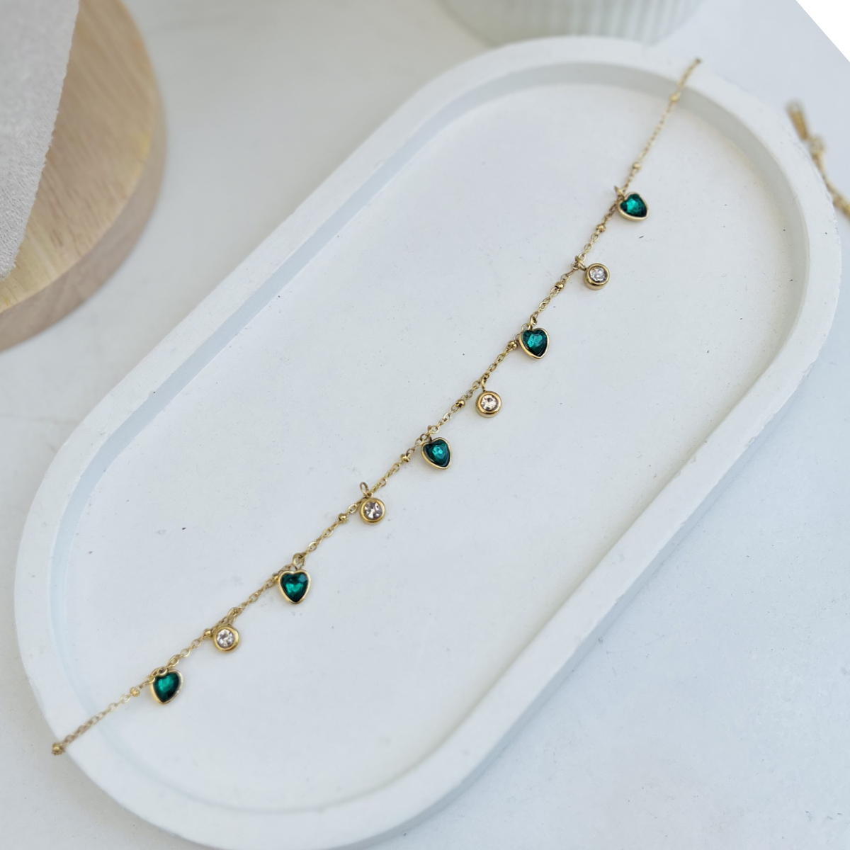 Anti Tarnish Green Heart Stone Necklace