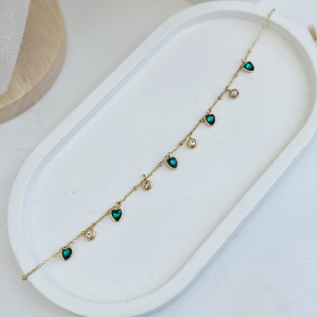 Anti Tarnish Green Heart Stone Necklace