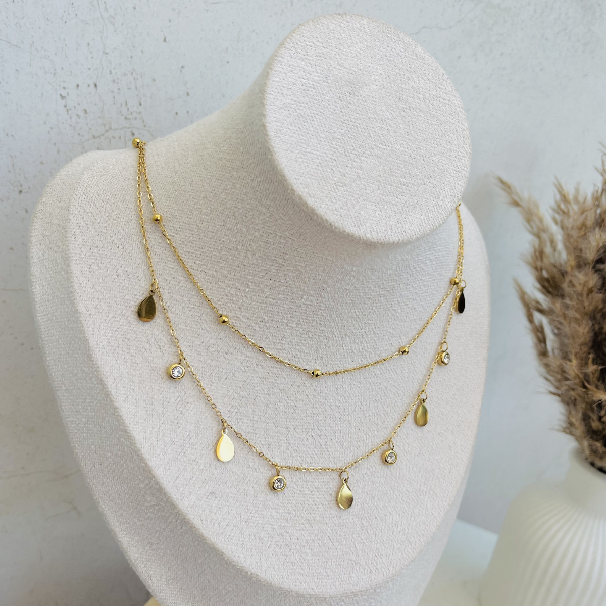 Anti Tarnish Double Layer Drop Necklace