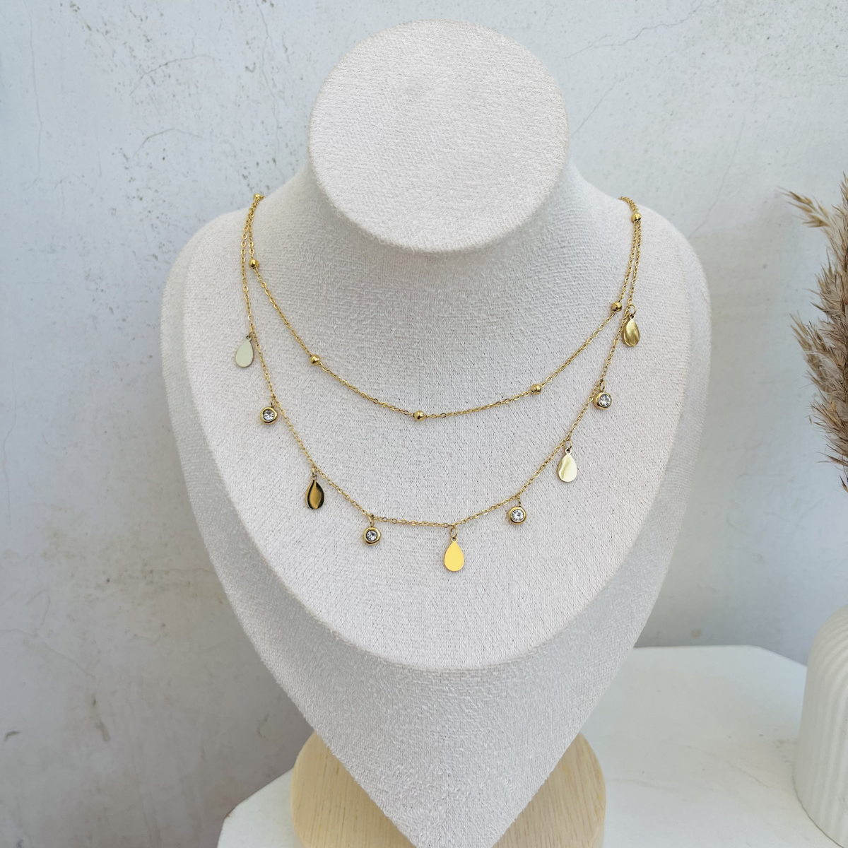 Anti Tarnish Double Layer Drop Necklace