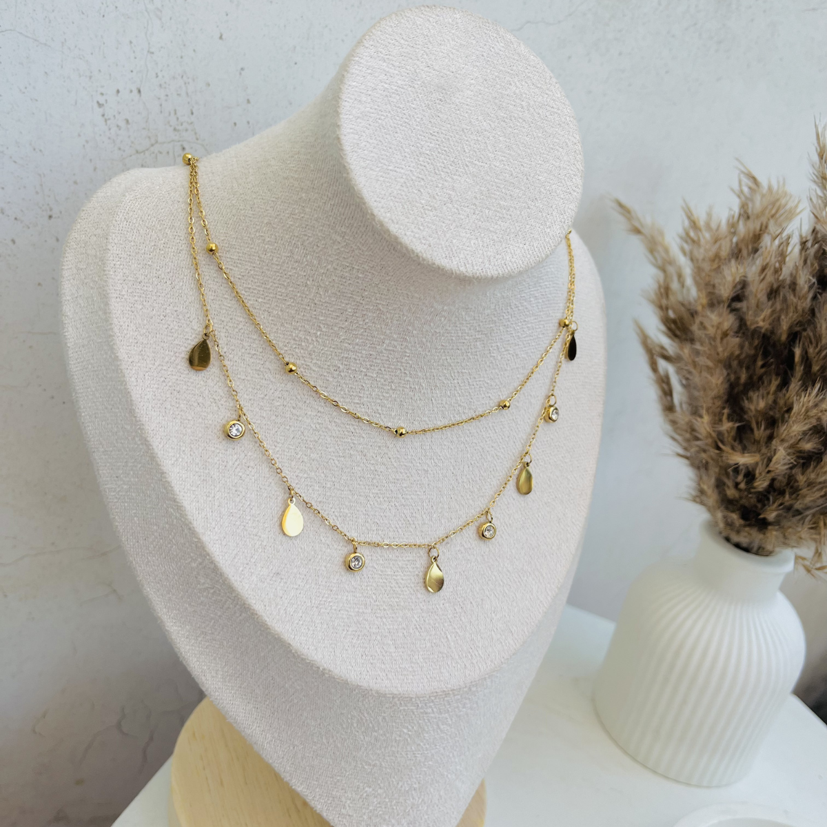 Anti Tarnish Double Layer Drop Necklace