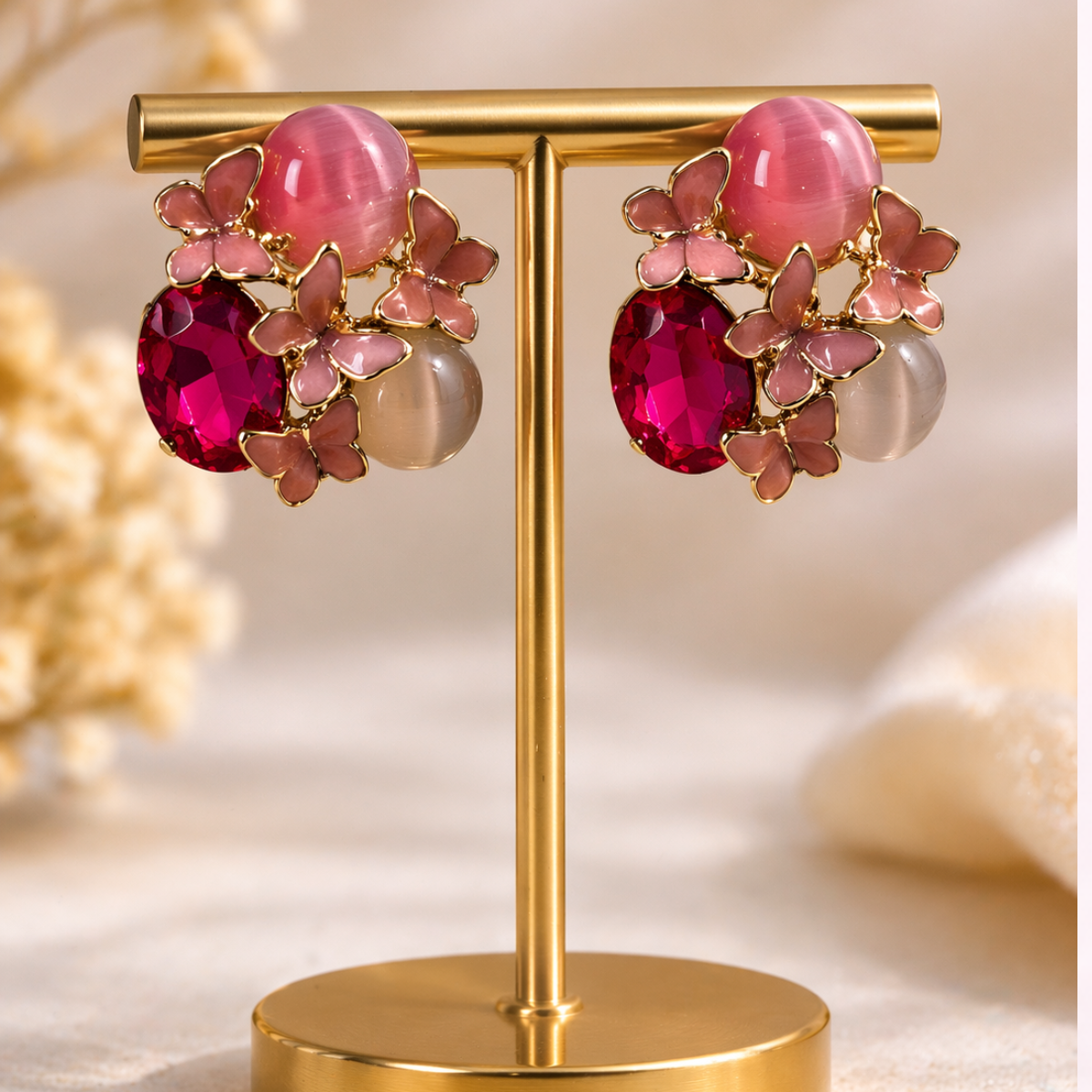 Pink Butterfly Bloom Stud Earings