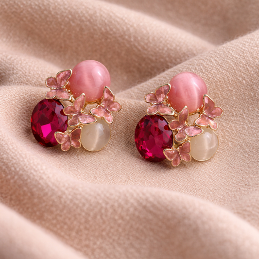 Pink Butterfly Bloom Stud Earings