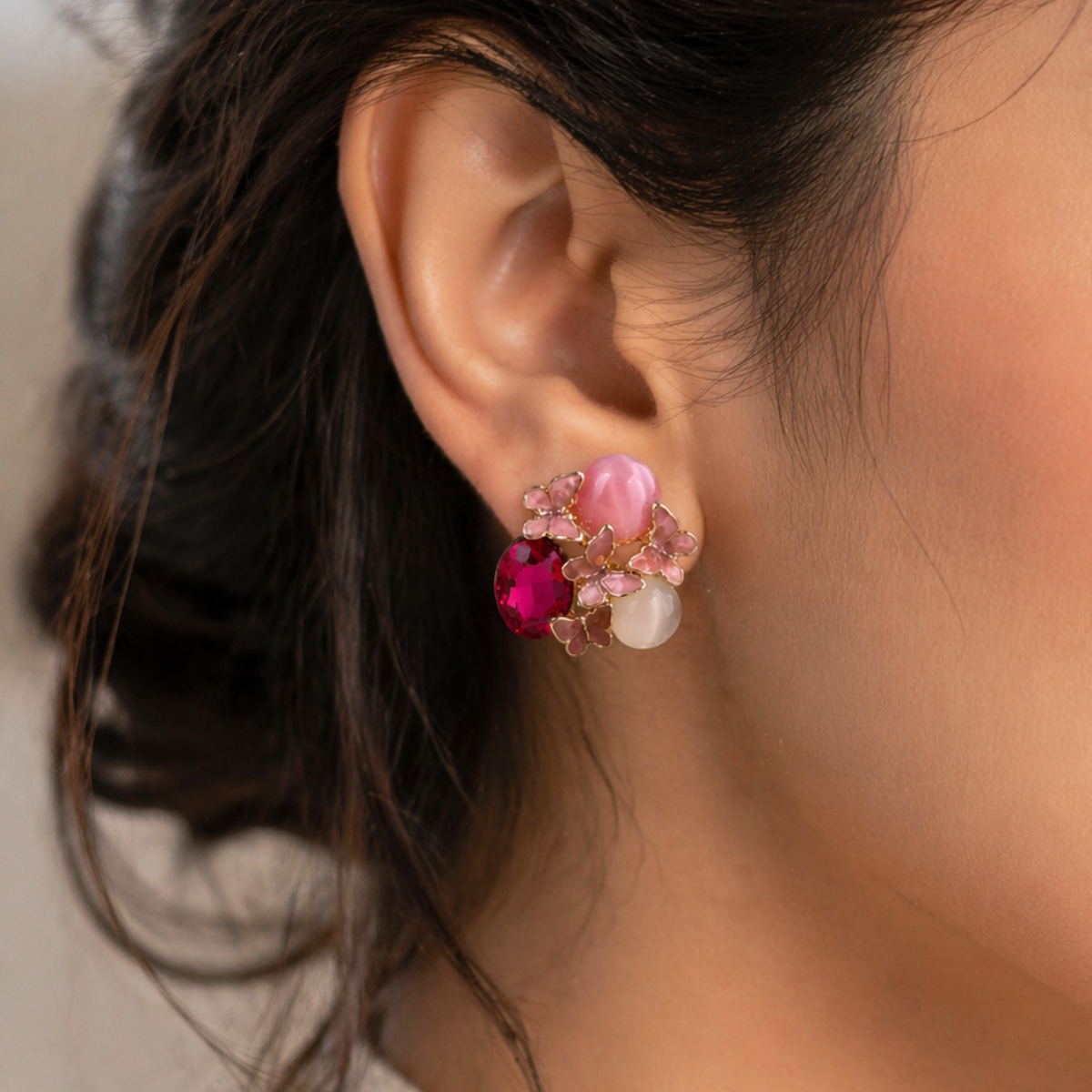 Pink Butterfly Bloom Stud Earings