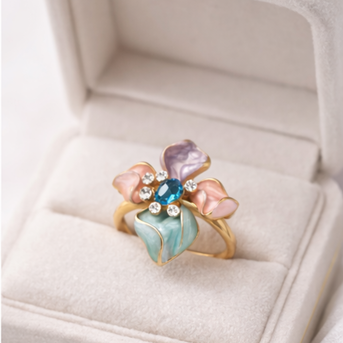 Aqua Petal Statement Ring