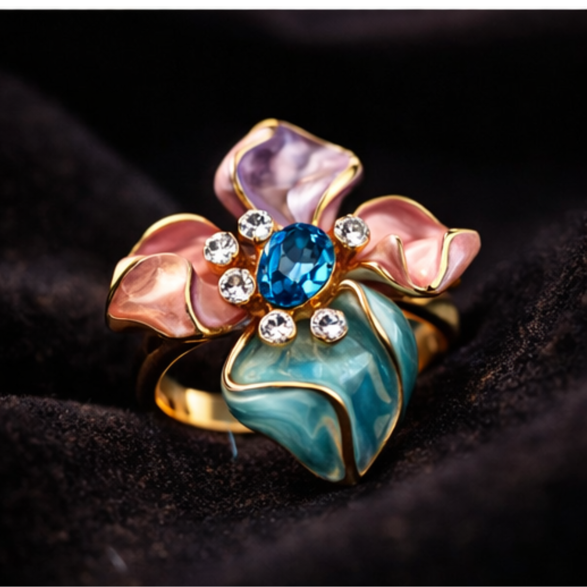 Aqua Petal Statement Ring