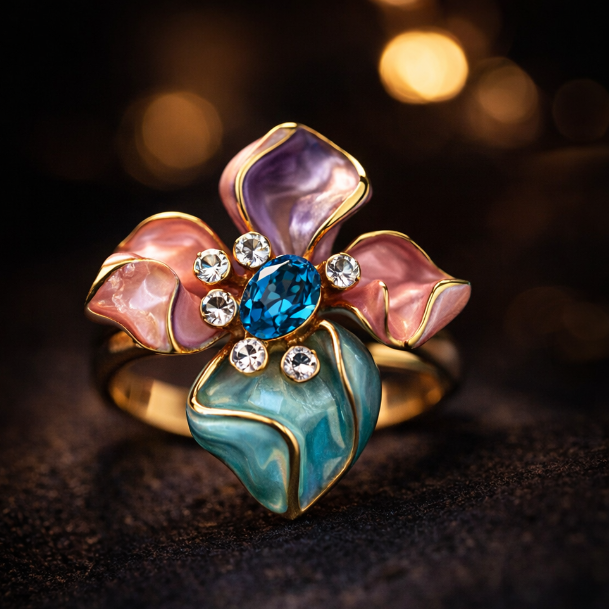 Aqua Petal Statement Ring