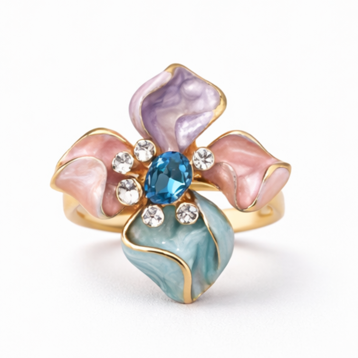 Aqua Petal Statement Ring