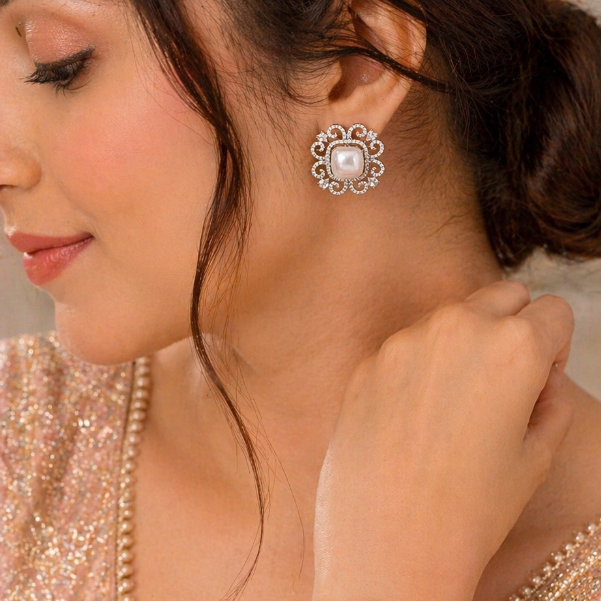 AD Diamond Silver Changable Earing