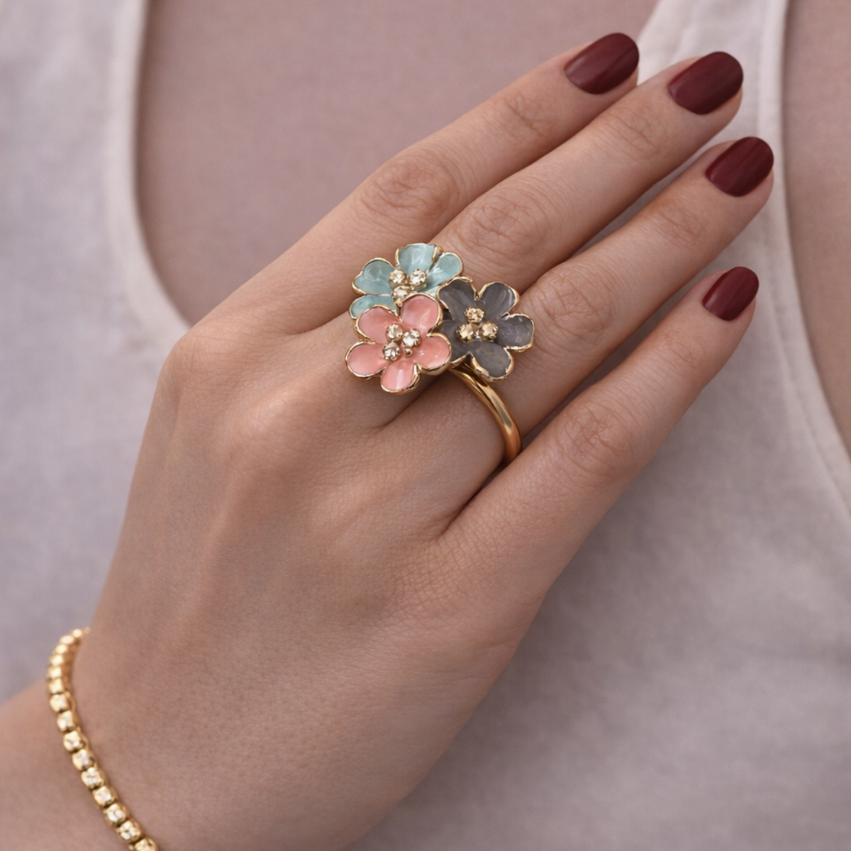 Floral Charm Trio Ring