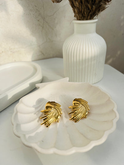 Anti Tarnish Gold Feather Studs Earing