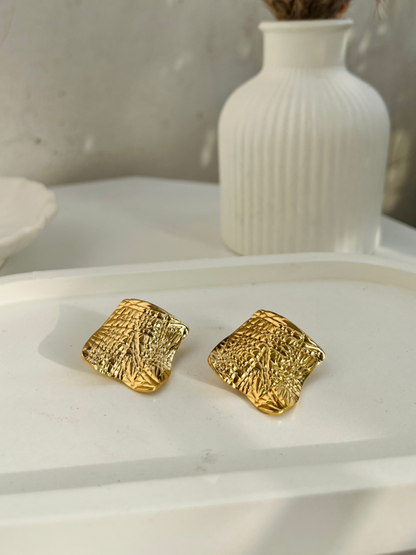 Anti Tarnish Textured Square Studs Earing