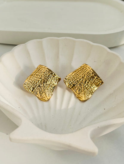 Anti Tarnish Textured Square Studs Earing