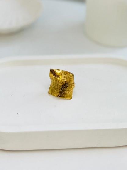 Anti Tarnish Textured Square Ring