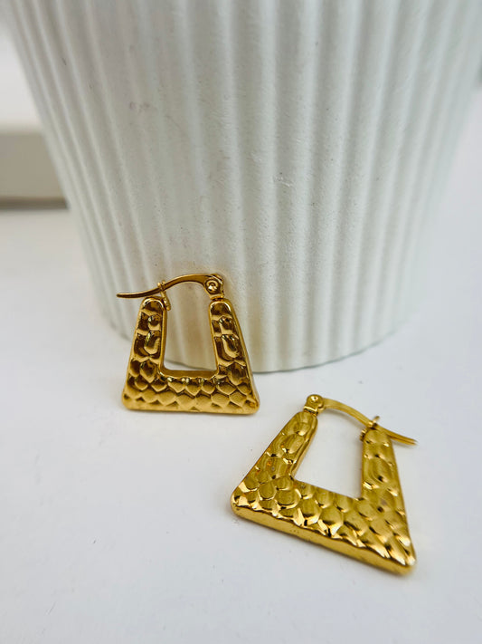 Anti Tarnish Hammered Square Hoops Earing