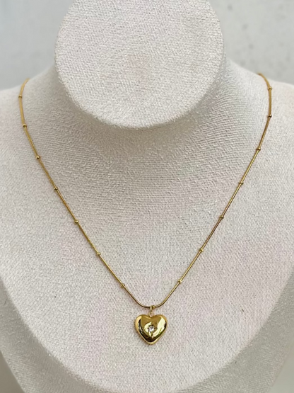 Anti Tarnish Heart and Stone Necklace