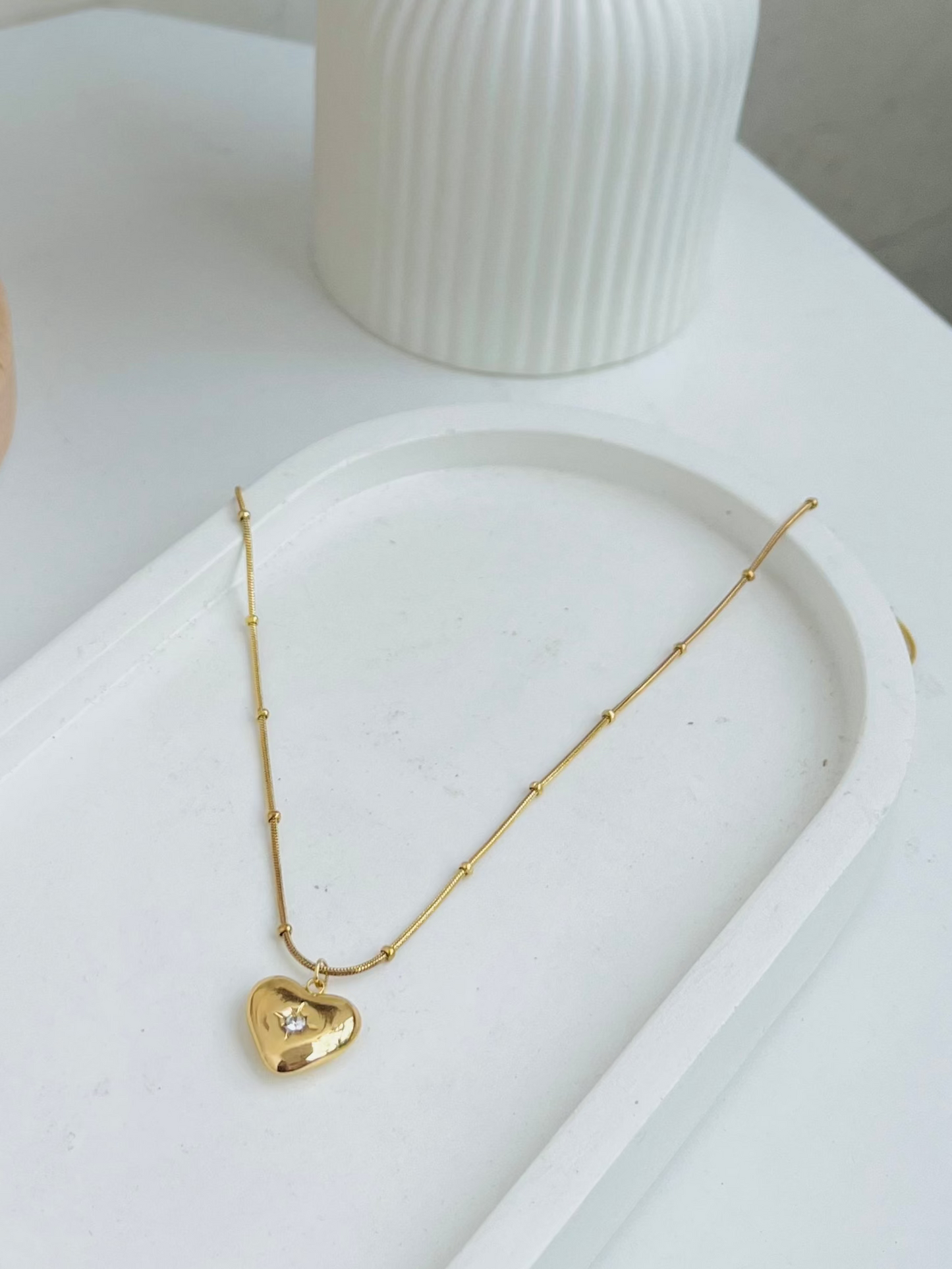 Anti Tarnish Heart and Stone Necklace