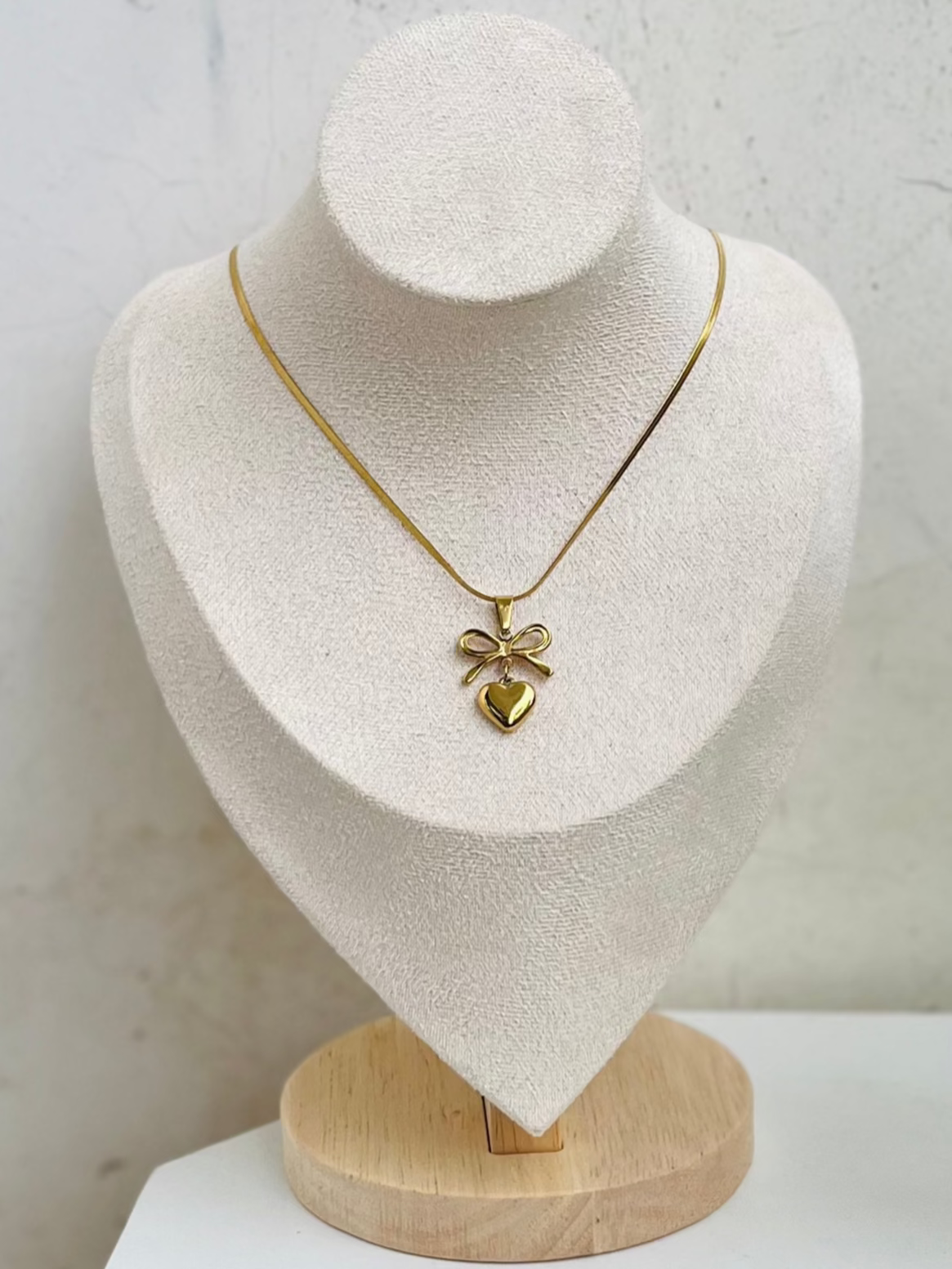 Anti Tarnish Heartfelt Bow Pendant Necklace