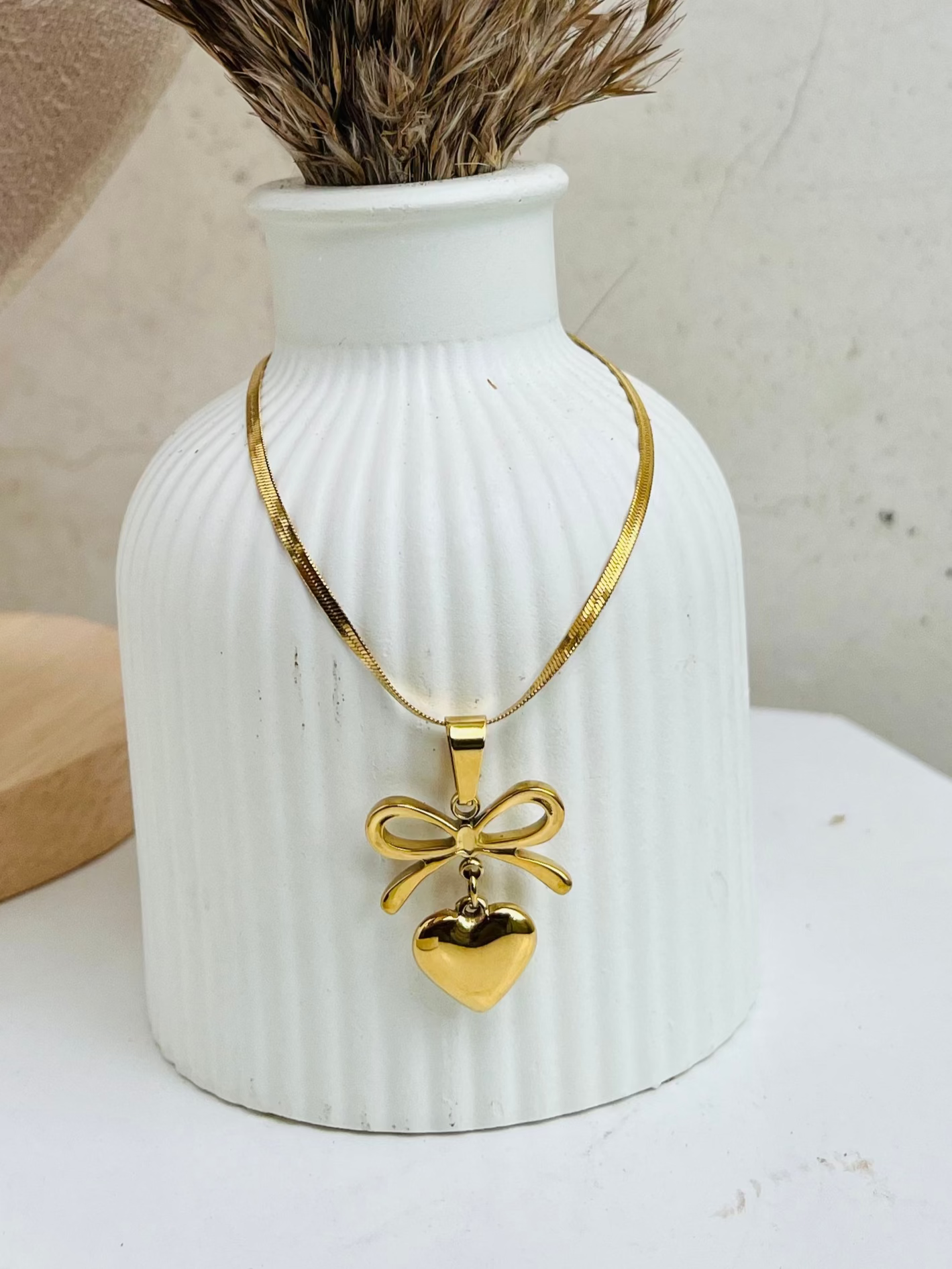 Anti Tarnish Heartfelt Bow Pendant Necklace