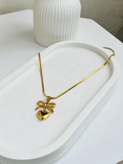 Anti Tarnish Heartfelt Bow Pendant Necklace