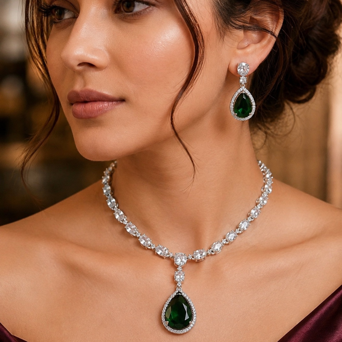 Ad Diana Green Stone Necklace